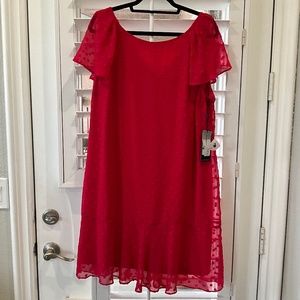 NWT KARL LAGERFELD WOMENS 16 PINK SWISS DOT FLOUNCY DRESS BRIDAL SHOWER BRUNCH